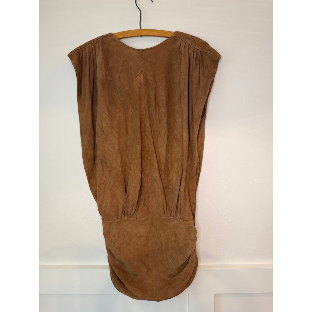 Vintage Fjord Magazine Brown Suede Mini Dress V-Neck Ruched Boho Western Small - Picture 5 of 8